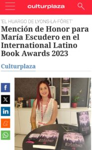 Cultura Plaza se hace eco de l Mención de Honor de la escritora Júpiter en los ILBA 2023.