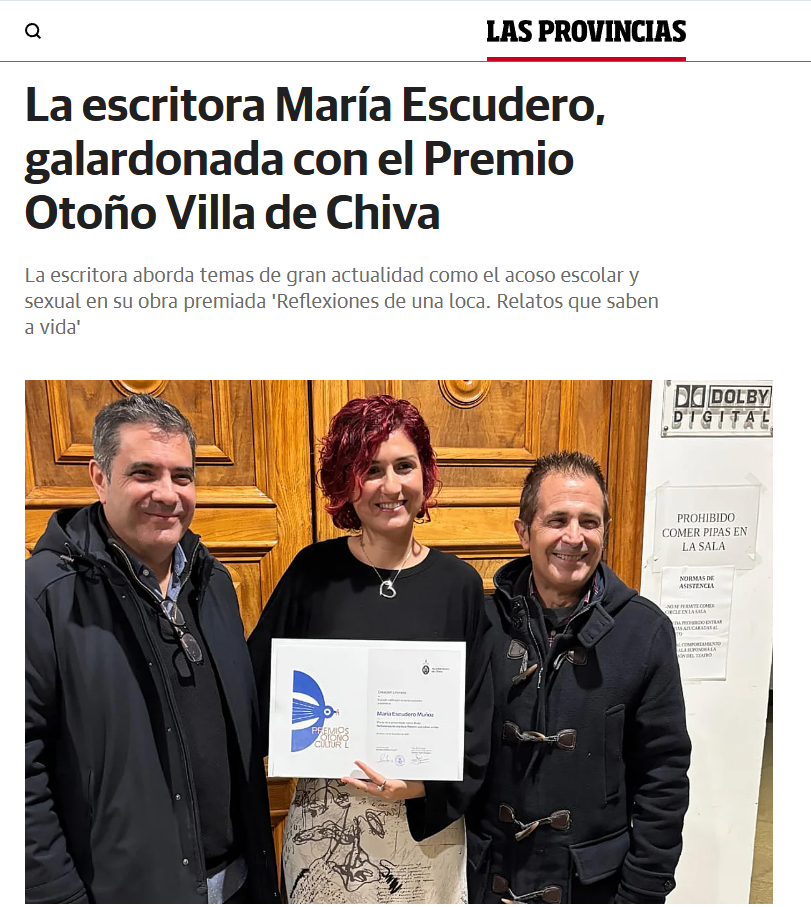 Las Provincias se hace eco de la ganadora de los XXXIV Premios Otoño de la Villa de Chiva 2025